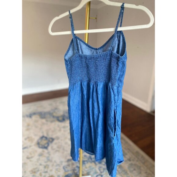 Mimi Chica Denim Mini Dress Lightweight 100 Cotton Smocked Spring Summer - Picture 3 of 7